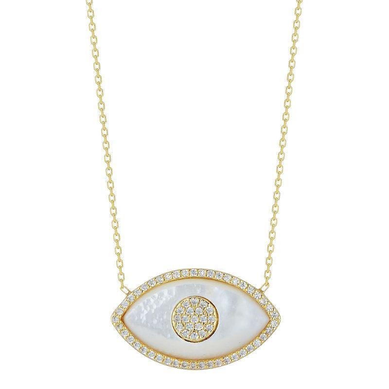 Sunkissed Sterling Mother-of-Pearl Cubic Zirconia Evil Eye Necklace, Womens Gold Tone Product Image