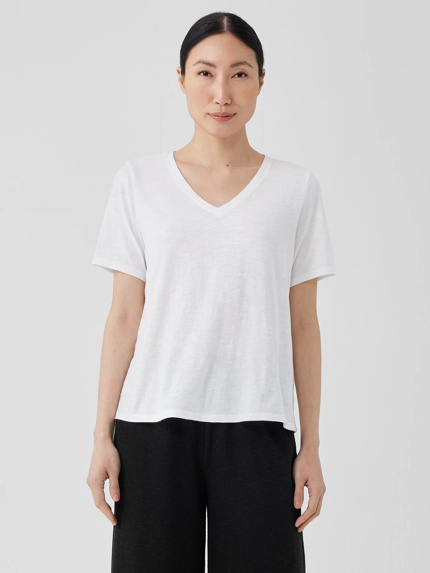 EILEEN FISHER Organic Cotton Slub V-Neck Teefemale Product Image