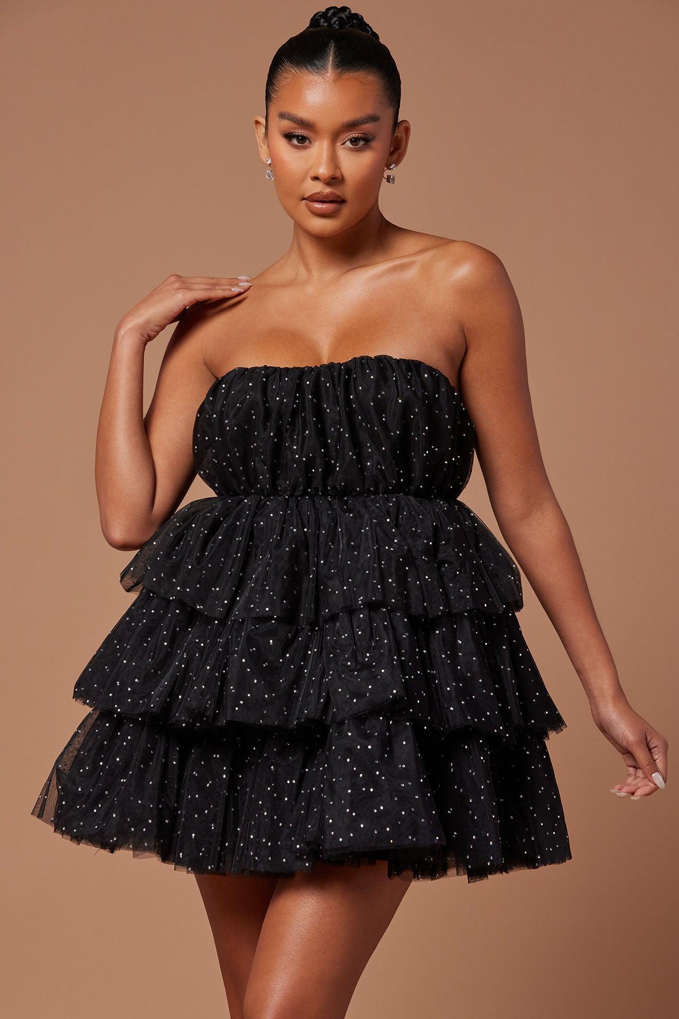 Isabel Tulle Glitter Mini Dress - Black Product Image