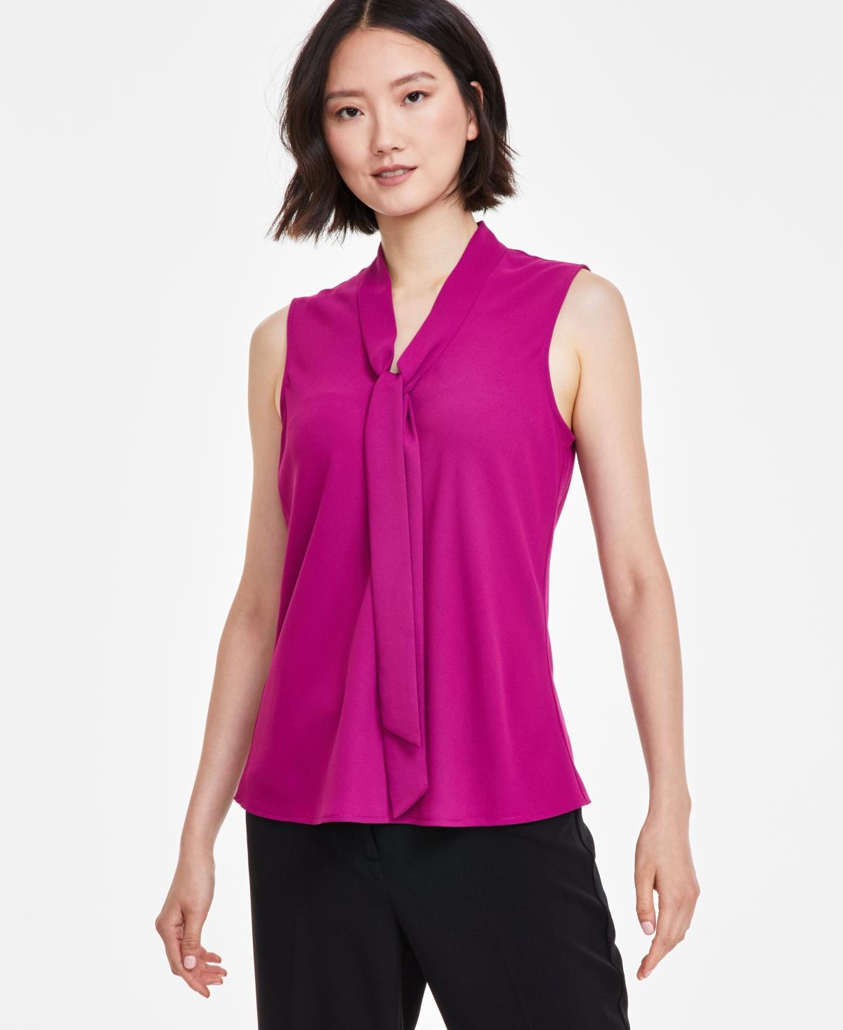 Kasper Tie V-Neck Sleeveless Crepe de Chine Top Product Image