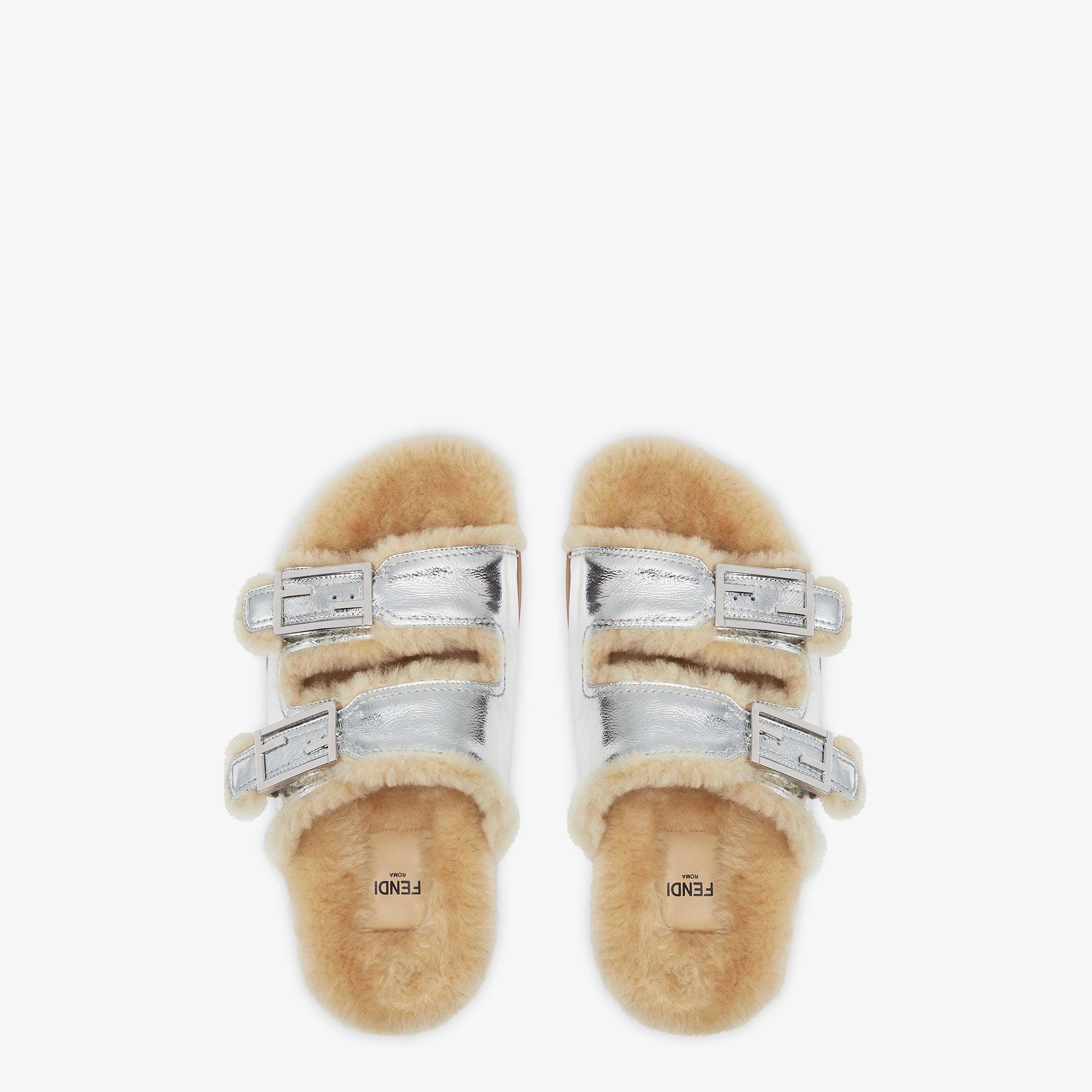 Fendi FeelSilver nappa leather slides Product Image