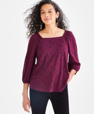 Petite Square-Neck 3/4-Sleeve Convertible Top, Created for Macy's Product Image