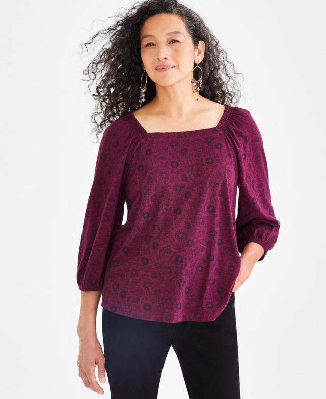 Style & Co Womens Printed Square-Neck On/Off-Shoulder Top, Created for Macys Product Image