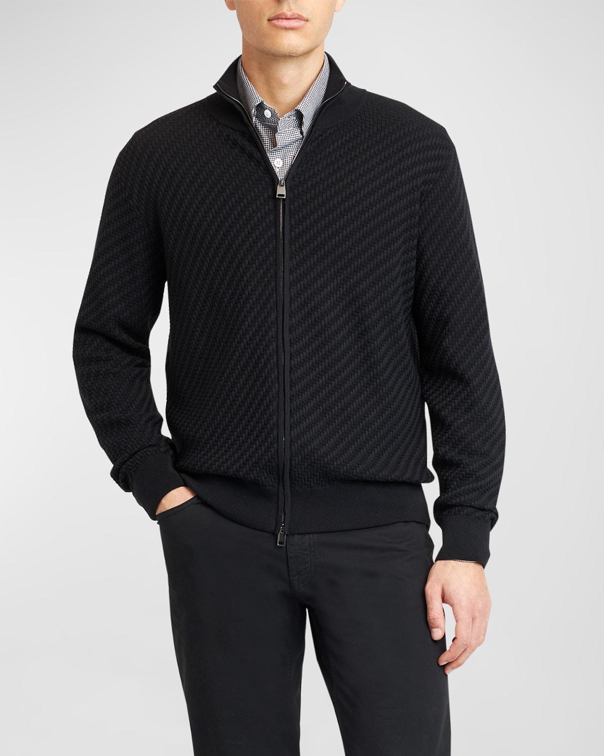 Mens Basketweave Stitch Full-Zip Sweater Product Image