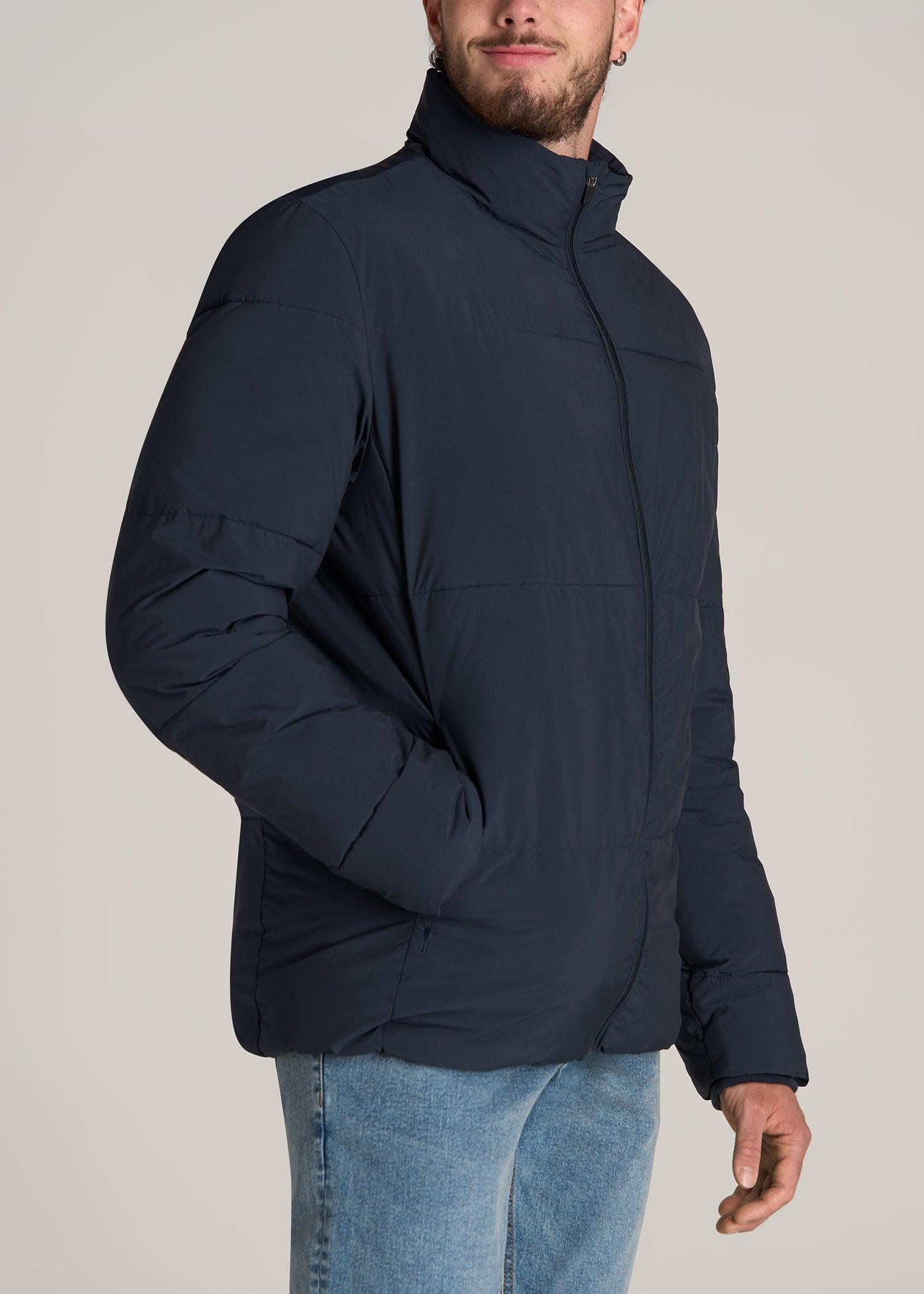 Stand Collar Puffer Coat Jacket for Tall Men in Evening Blue Product Image