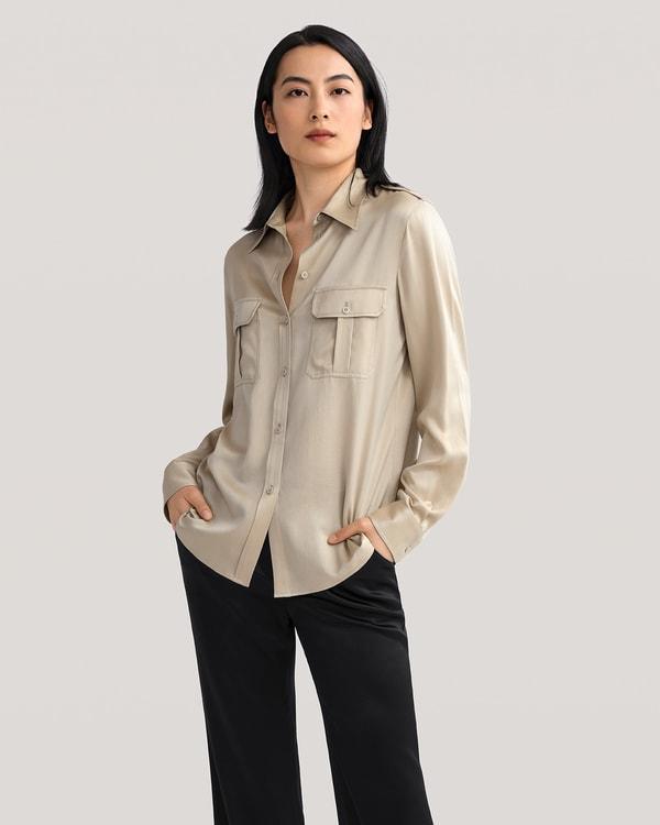 Sandwashed Silk Shirt With Epaulettes Product Image