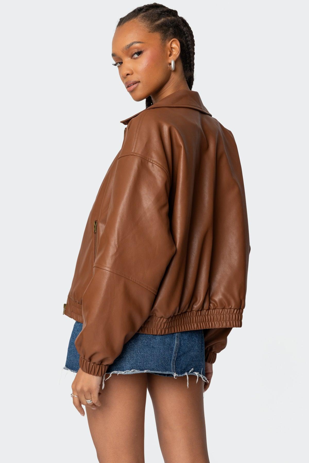 Halley Faux Leather Bomber Jacket Product Image