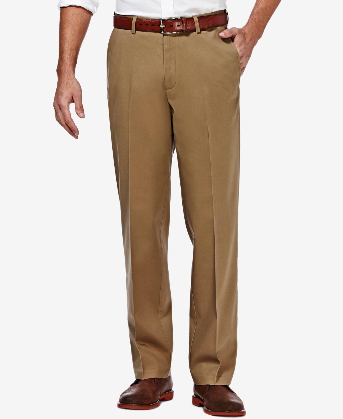 Mens Haggar Premium No-Iron Khaki Stretch Classic-Fit Flat-Front Pants Med Brown Product Image