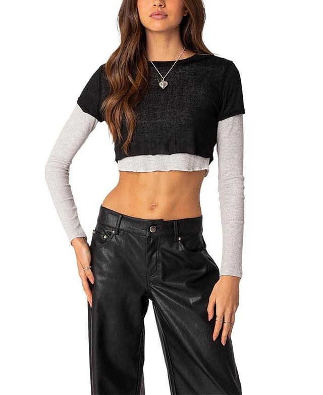 EDIKTED Layered Long Sleeve Crop Top Product Image