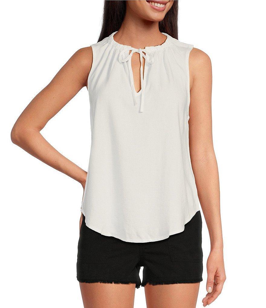 Cloth & Stone Split V-Neck Sleeveless Shirred Tank Top Product Image