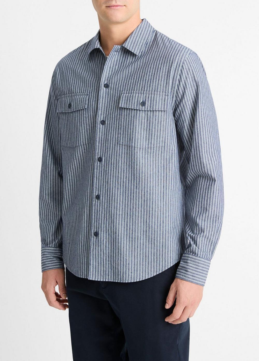 Mens Railroad Stripe Cotton Shirt, Washed Waterfall/deep Sea, Size M Vince Product Image