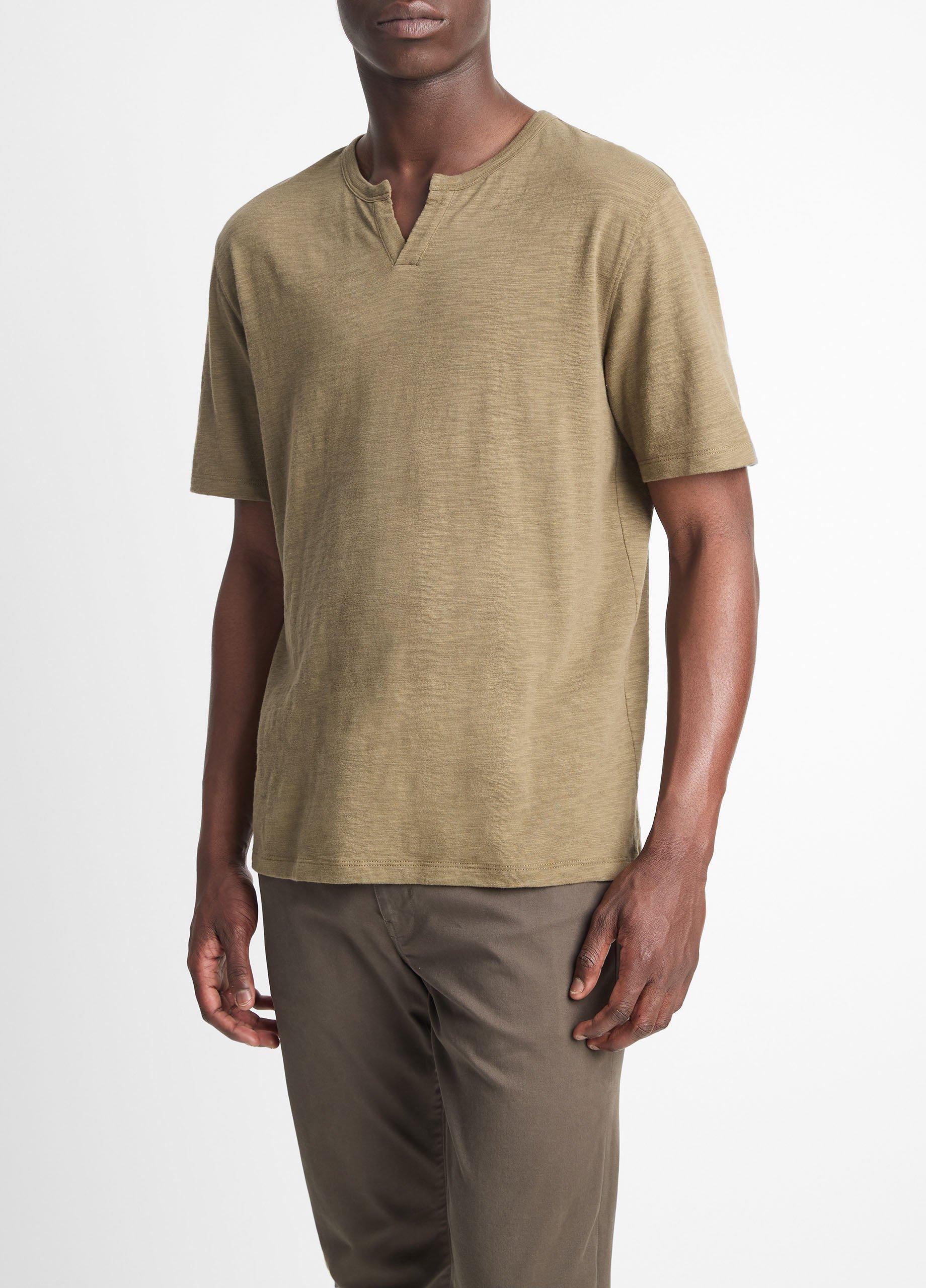 Slub Cotton Split-Neck T-Shirt Product Image