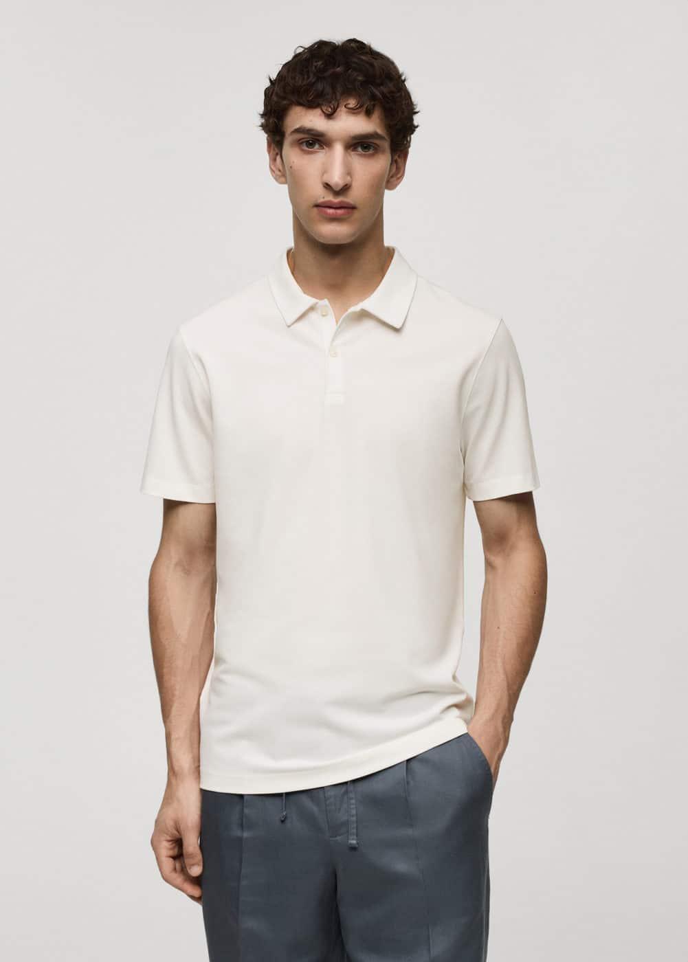 Slim-fit cotton piqué textured polo shirt - Men | MANGO USA Product Image