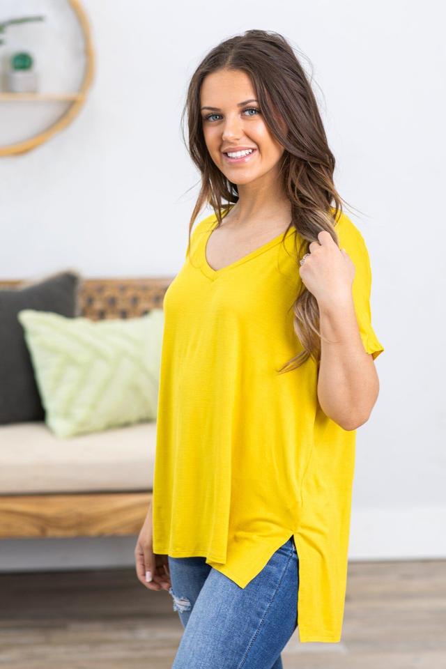 Mustard V-Neck Dolman Sleeve Top Product Image