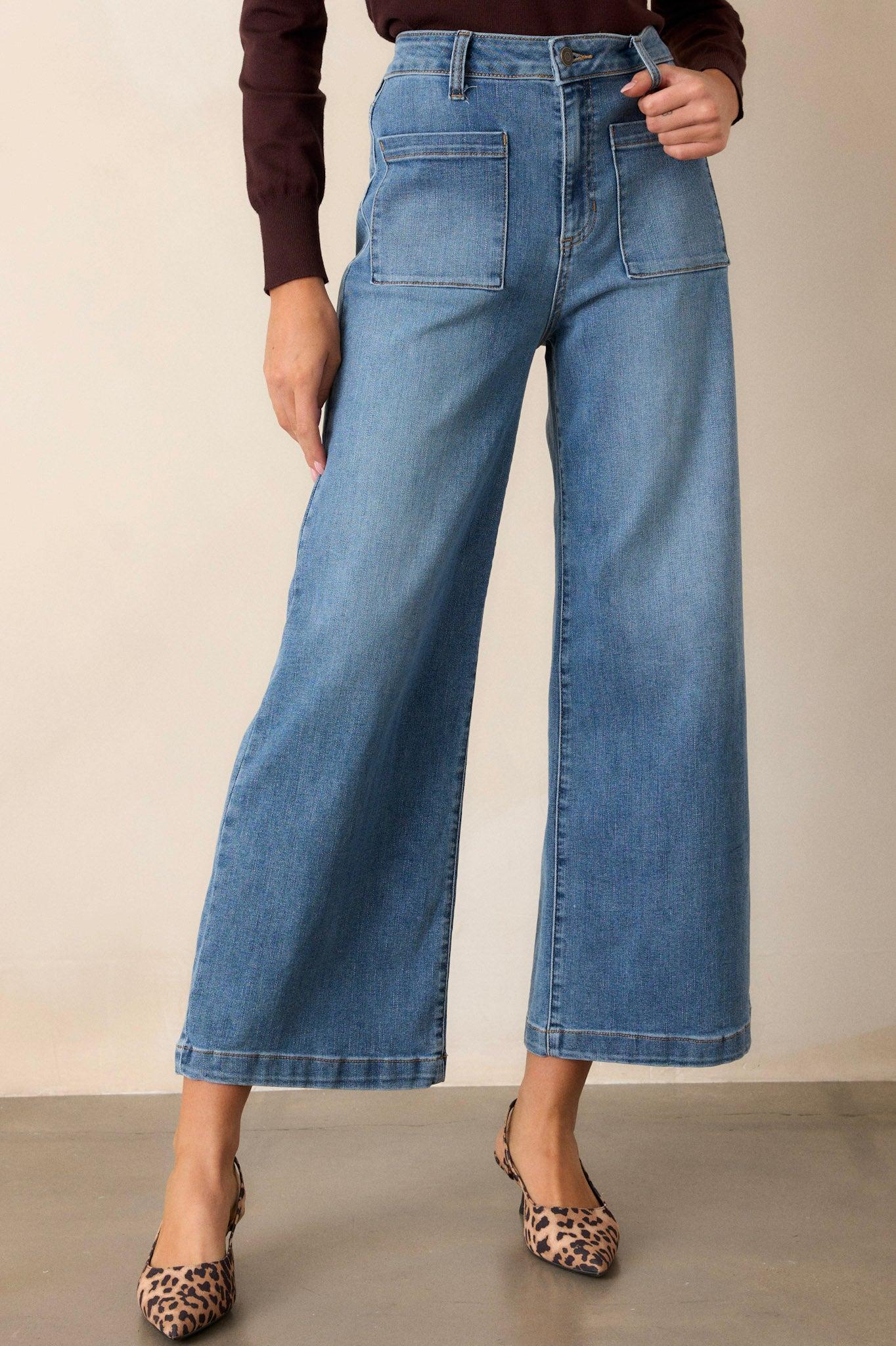 Sunday Morning Medium Wash Wide Leg Jeans Product Image