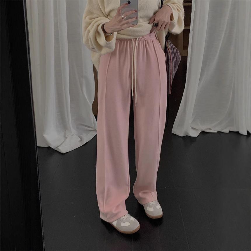 Drawstring Waist Plain Loose Fit Sweatpants Product Image