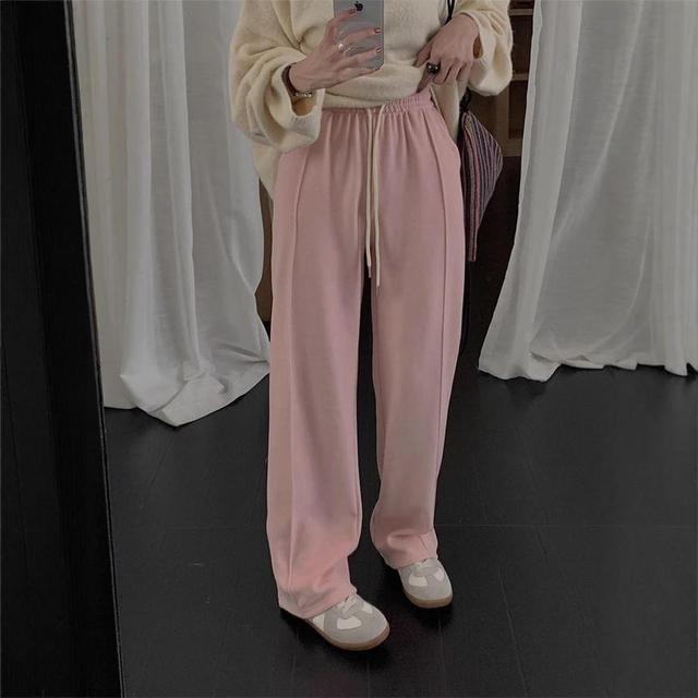 Drawstring Waist Plain Loose Fit Sweatpants Product Image