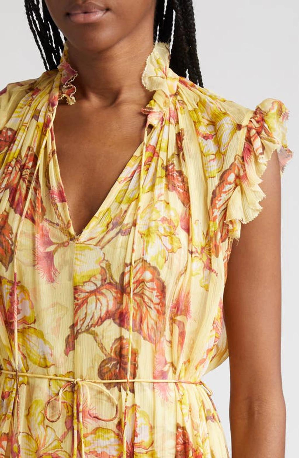 ZIMMERMANN Matchmaker Floral Flutter Midi Dress In Yellow Hibiscus Product Image