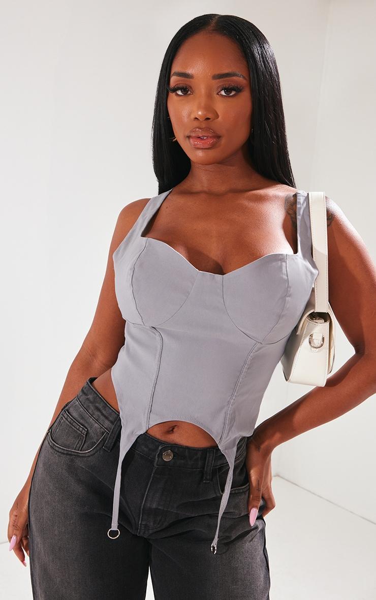 Shape Grey Stretch Woven Suspender Detail Corset Top product image