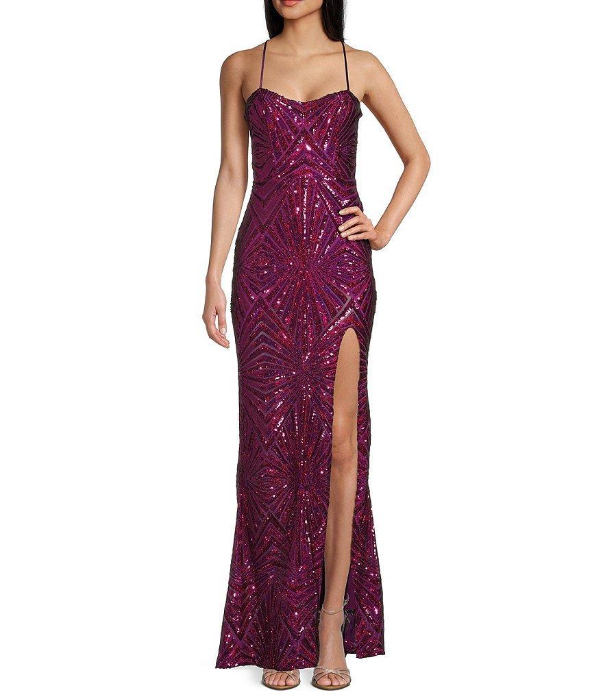 City Vibe Placement Sequin Scoop Neck Long Dress product image