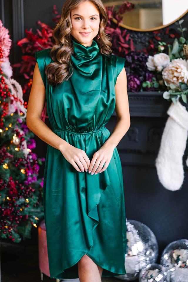 All Eyes On You Emerald Green Satin Midi Dress Female Product Image