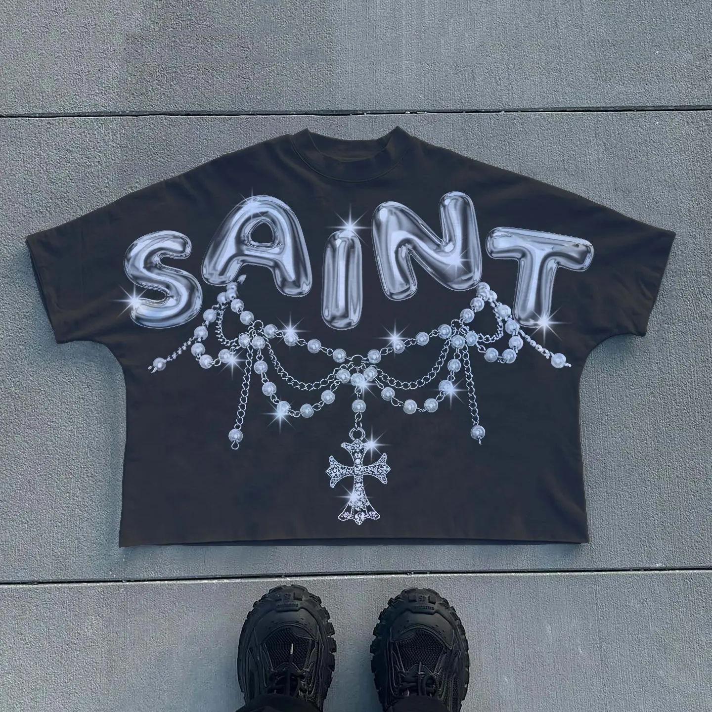 Vintage Saint Print Graphic Cotton T-Shirt Product Image