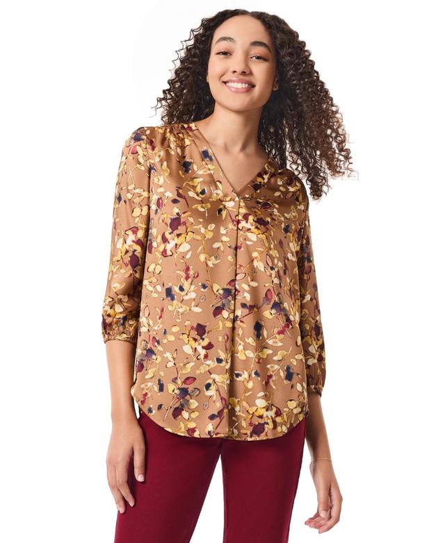 Jones New York Womens Floral-Print 3/4-Sleeves V-Neck Blouse Product Image