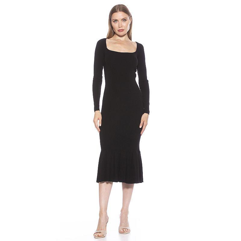 Alexia Admor Womens Reese Long Sleeve Ribbed Midi Dress - Black Product Image