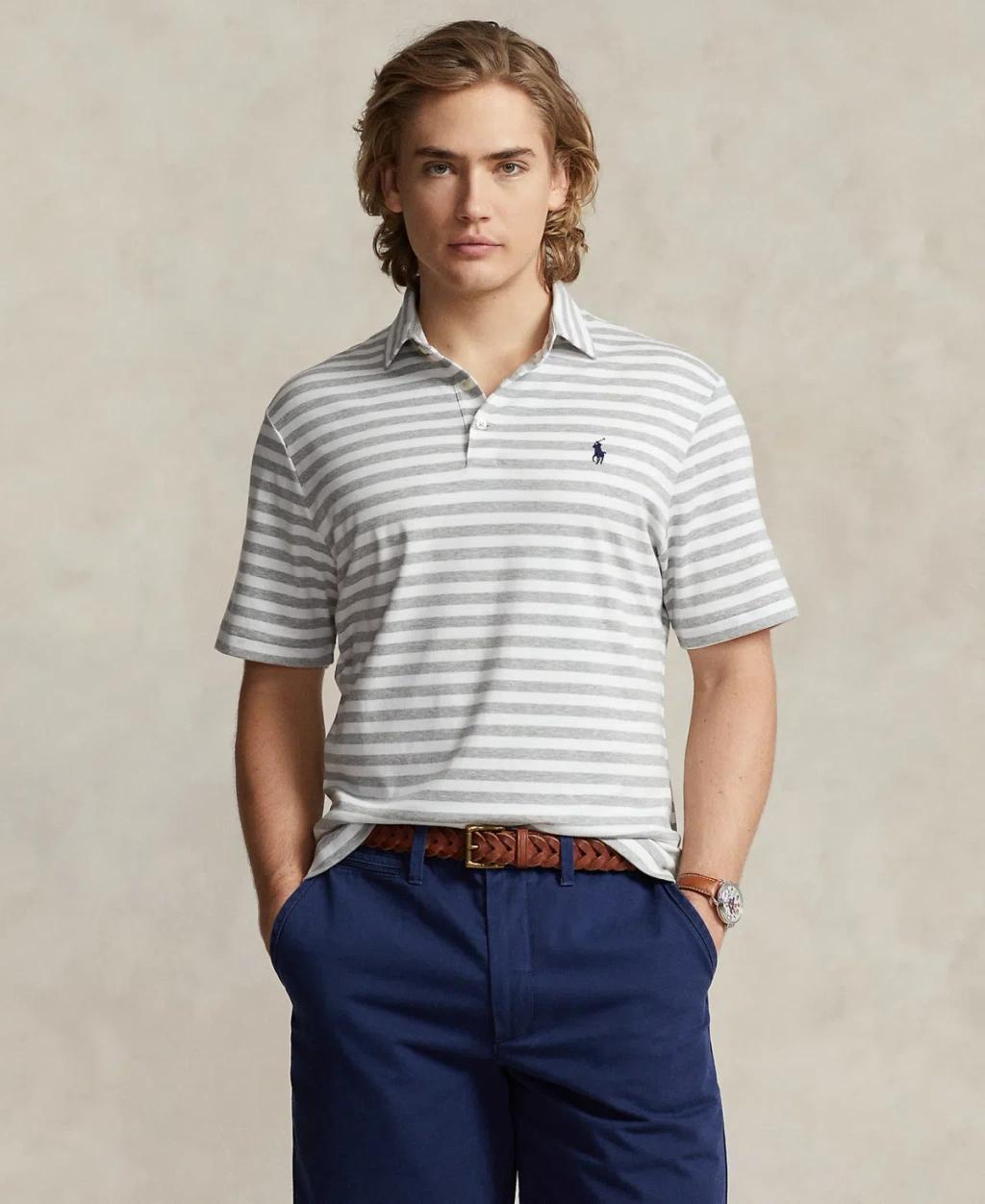 Men's Classic-fit Soft Cotton Polo Shirt In Andover Heather,white Product Image