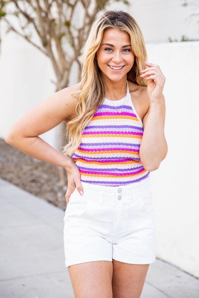 We Found Love Purple and Orange Halter Crochet Tank FINAL SALE Product Image