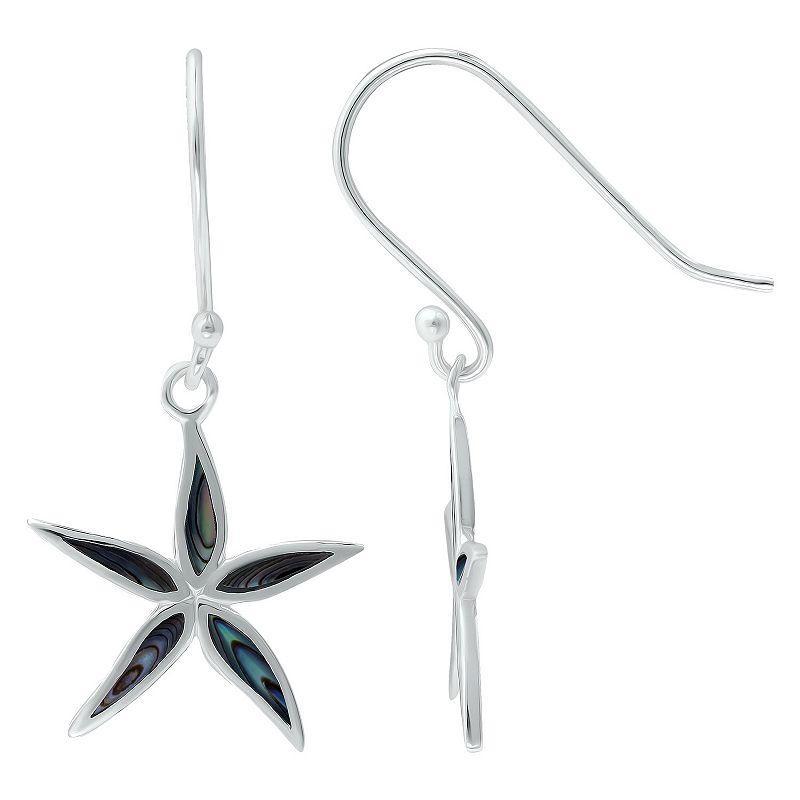 Aleure Precioso Silver Plated Abalone Starfish Drop Earrings, Womens, Silver Tone White Product Image