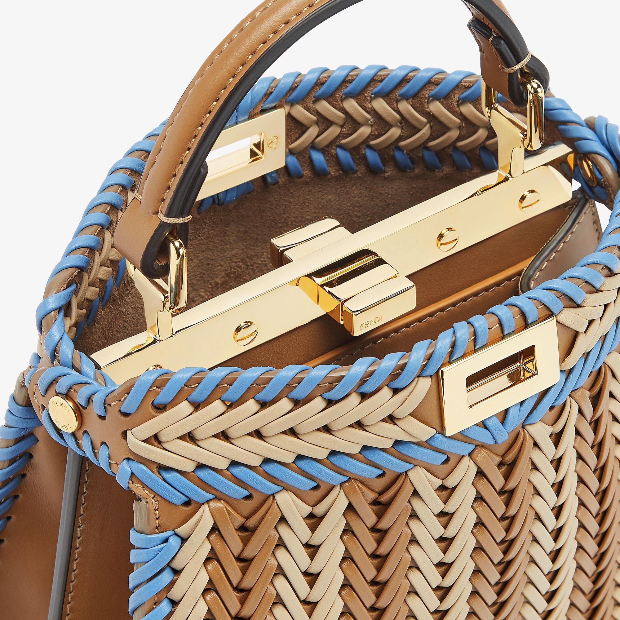 Peekaboo ISeeU PetiteBeige and light blue braided leather bag Product Image