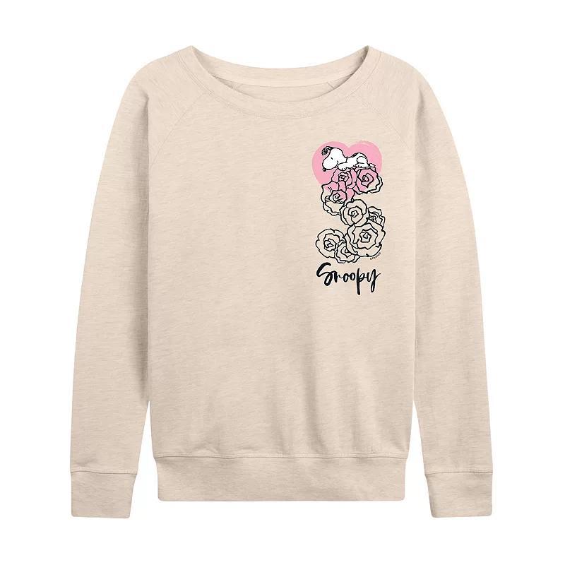 Womens Peanuts Snoopy Valentines Roses Slouchy Graphic Sweatshirt Beig/Green Product Image