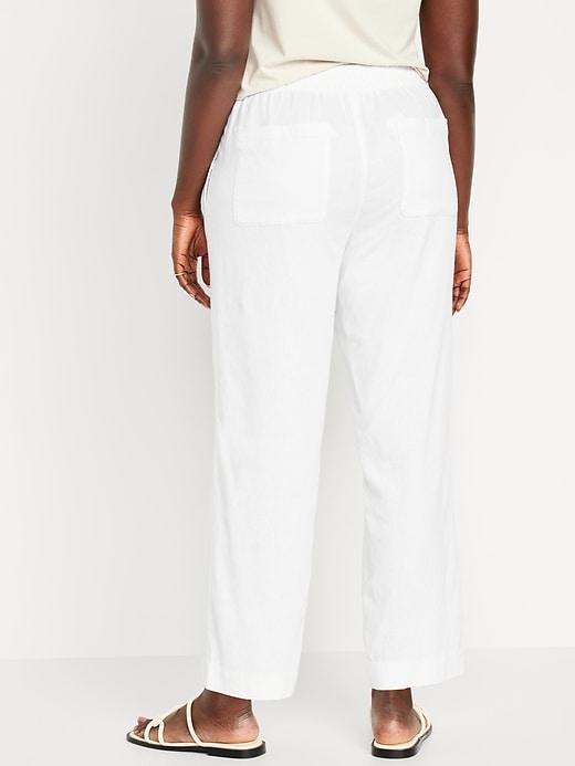 High-Waisted Linen-Blend Straight Pants Product Image