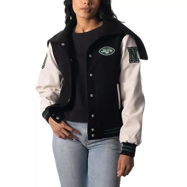 Womens The Wild Collective New York Jets Sailor Full-Snap Hooded Varsity Jacket Product Image