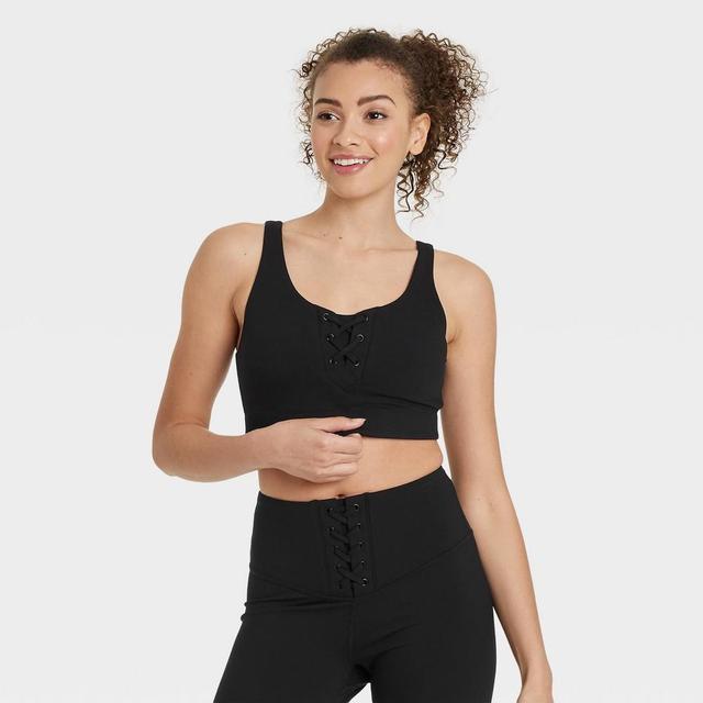 Womens Lace-Up Detail Ribbed Bra - JoyLab Black XS Product Image