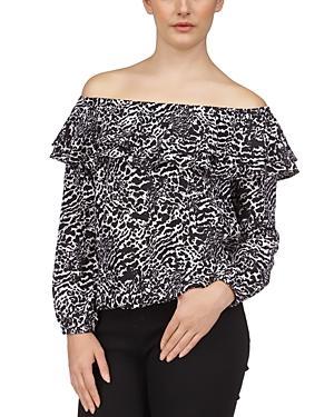 Womens Animal-Print Crepe Off-The-Shoulder Peasant Top Product Image