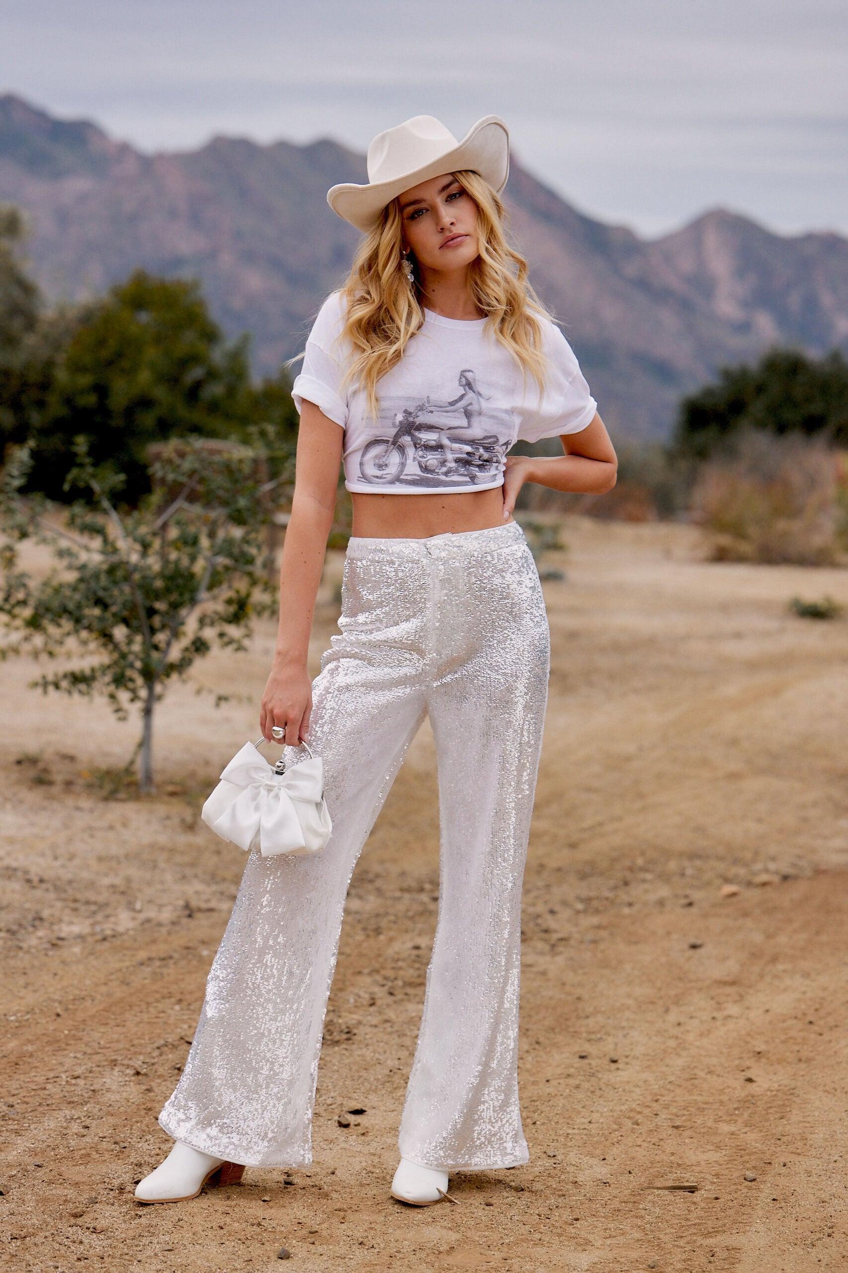 Genevieve White Sequin Trousers Product Image