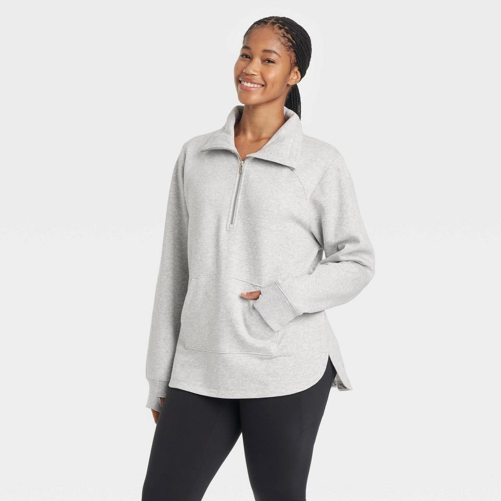 Women's Fleece 1/2 Zip Legging Friendly Pullover Sweatshirt - All In Motion™ Heathered Gray L Product Image