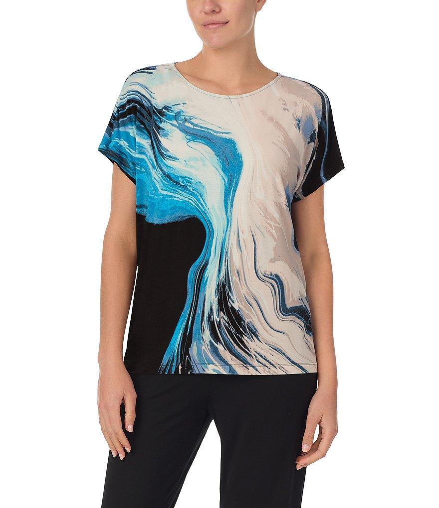 Donna Karan Printed Short Sleeve Boat Neck Sleep Top Product Image