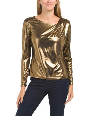 Asymmetrical Metallic Knit Top for Women Product Image