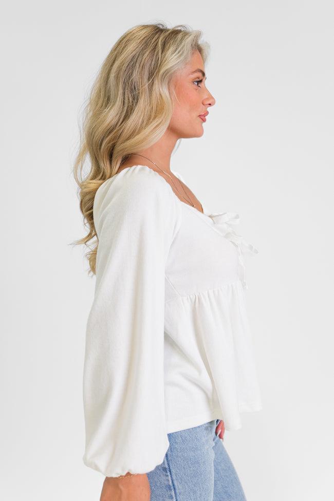 Always Ready Ivory Tie Front Knit Top Product Image