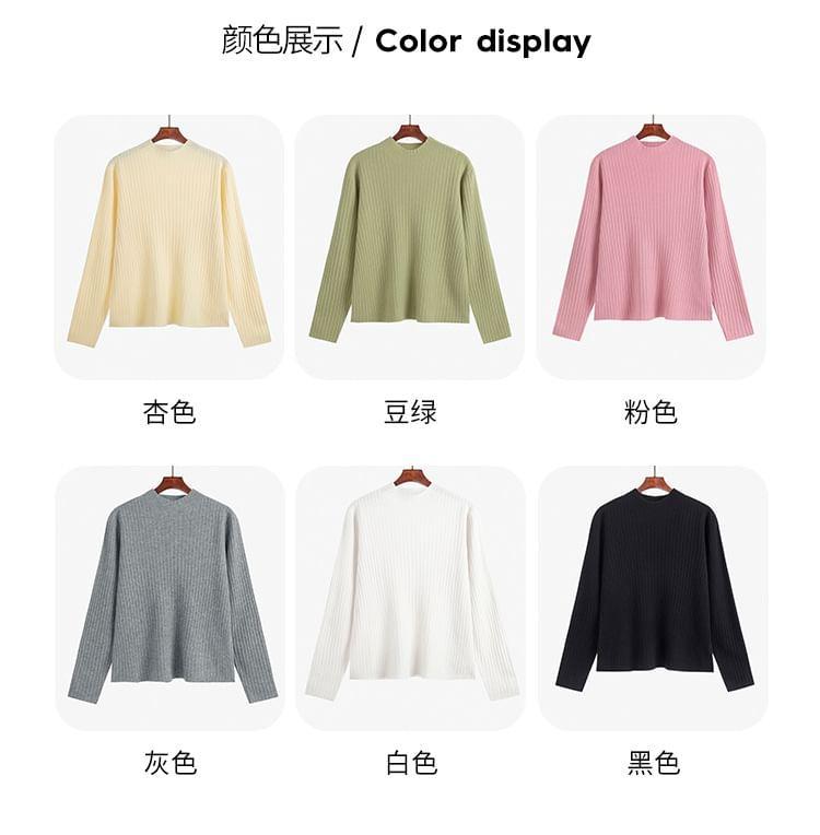 Long Sleeve Mock Neck Plain Ribbed Knit Top Product Image