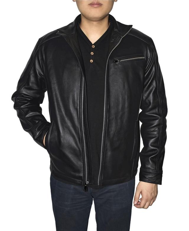 Mens Vintage Leather Lambskin Leather Racer Jacket Black Product Image