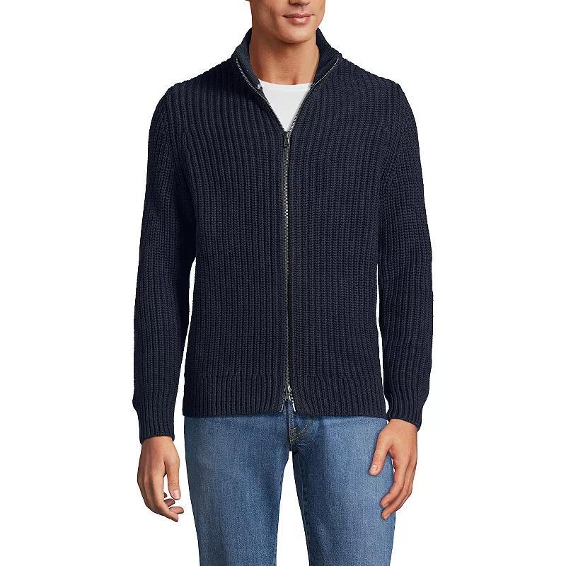 Mens Lands End Long Sleeve Shaker Mock Full Zip Sweater Radiant Blue Product Image