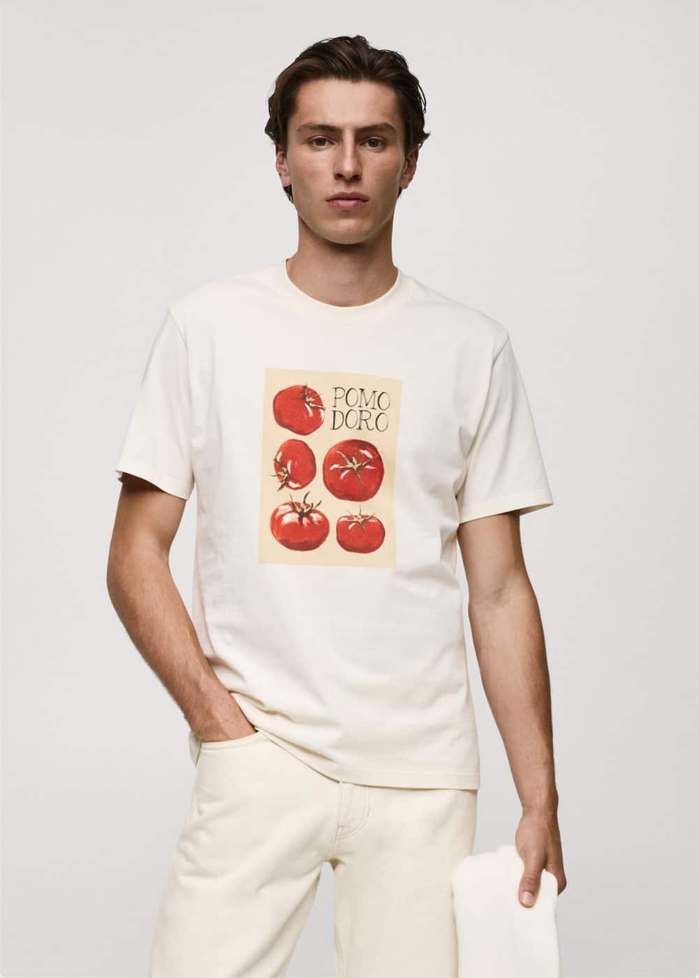 MANGO MAN - Regular fit printed cotton t-shirt ecruMen Product Image