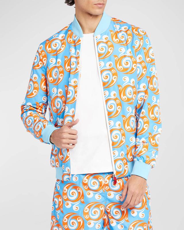 Mens Waves Print Wind-Resistant Bomber Jacket Product Image