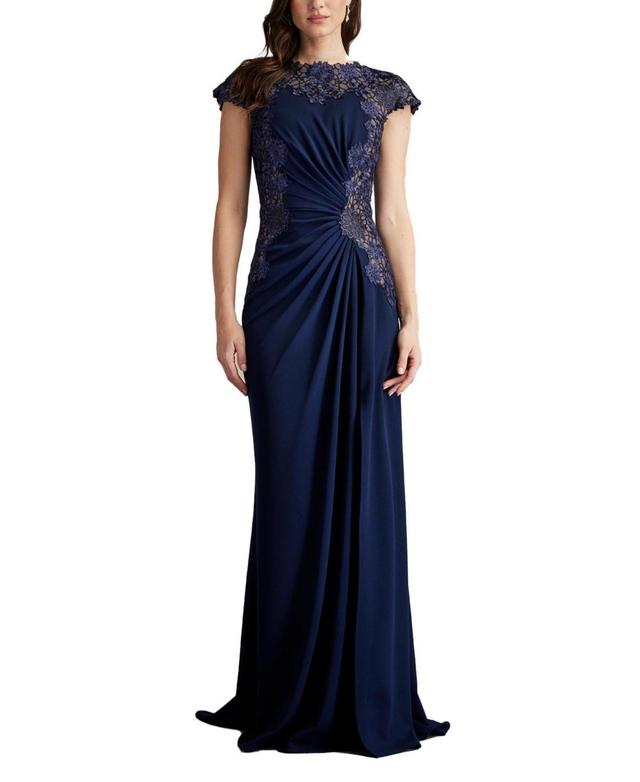 Womens Embroidered Lace Draped Gown Product Image