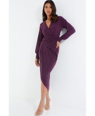 Quiz Womens Wrap-Front Ruched Midi Dress Product Image