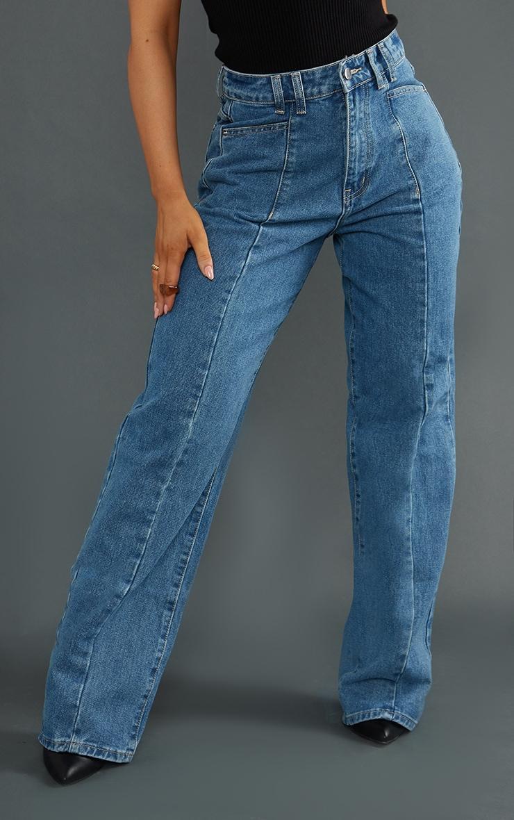 Vintage Wash Seam Front Wide Leg Jeans Product Image